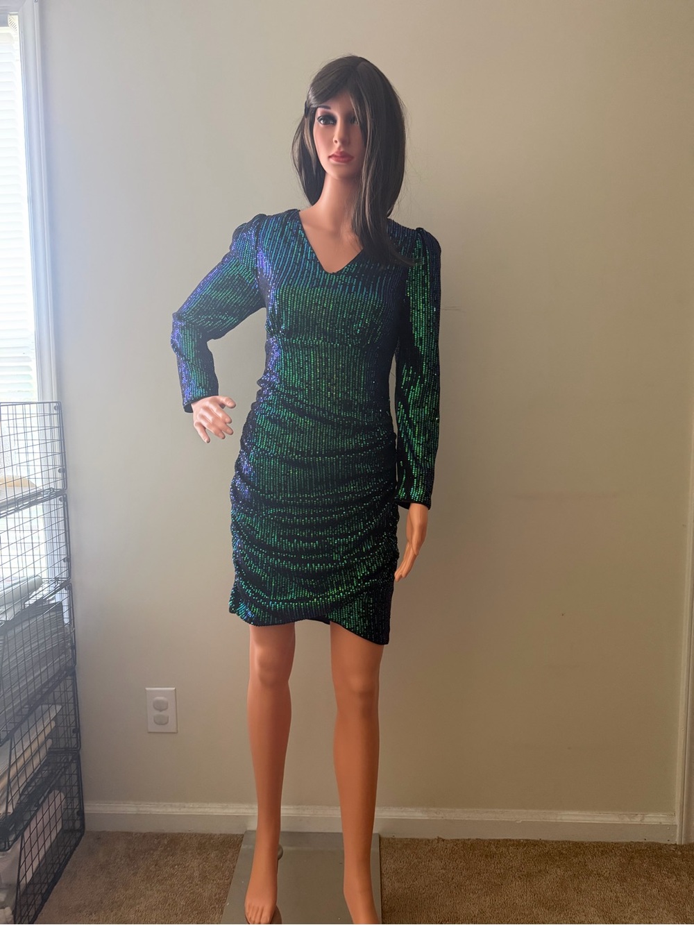 Women’s Size M Medium Kacy Kole Mardi Gras Green Blue Sequin Dress